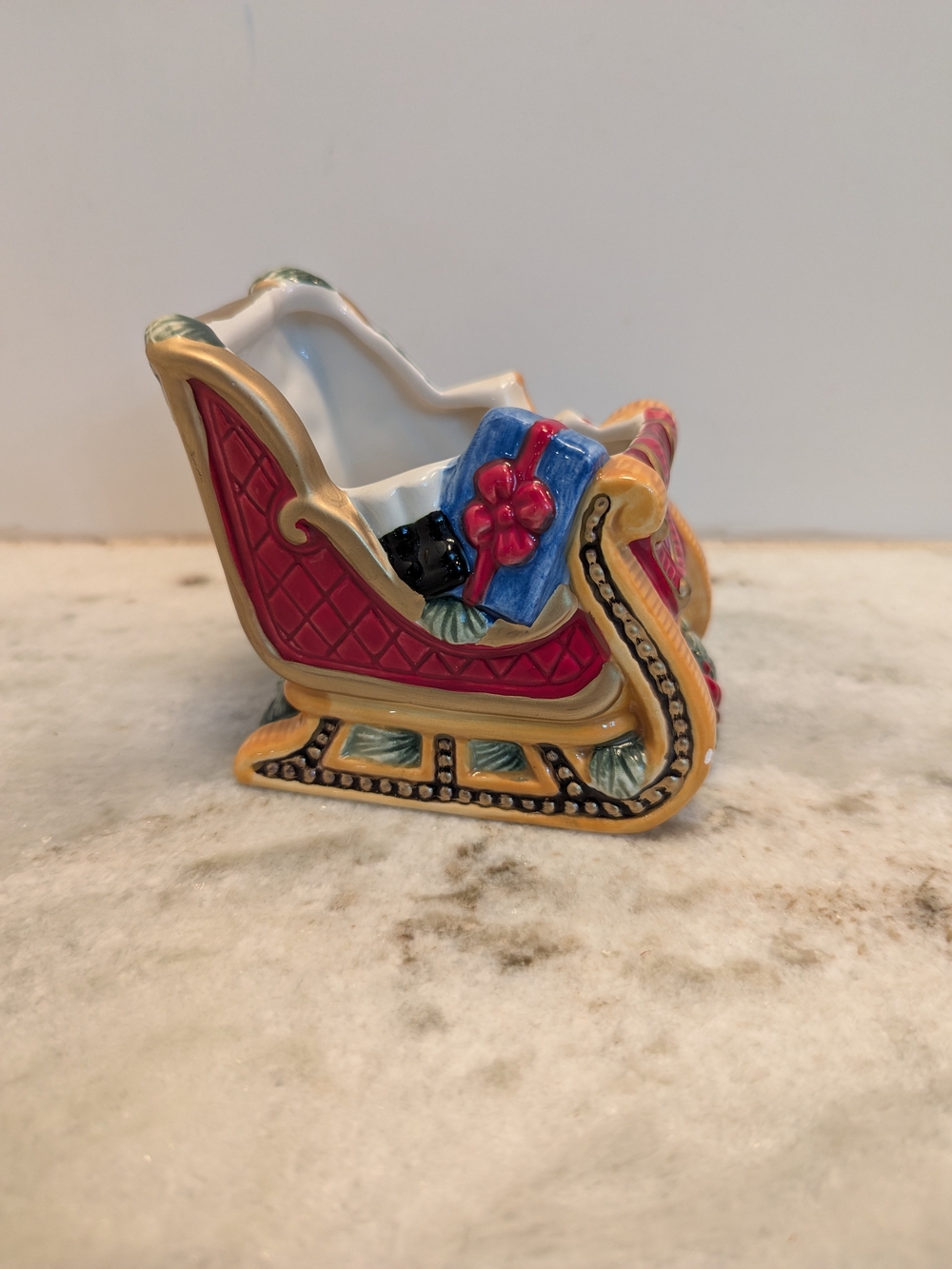 Vintage Fitz and Floyd Ceramic Christmas Sleigh Candy Dish / Holiday Planter